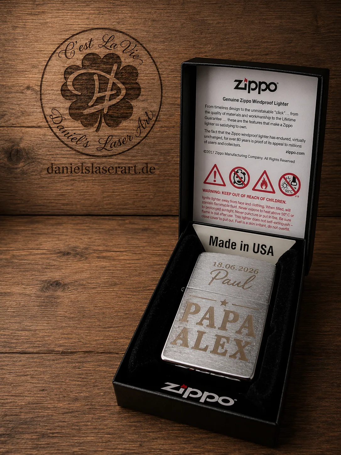 Personalisiertes Zippo mit Namen und Datum